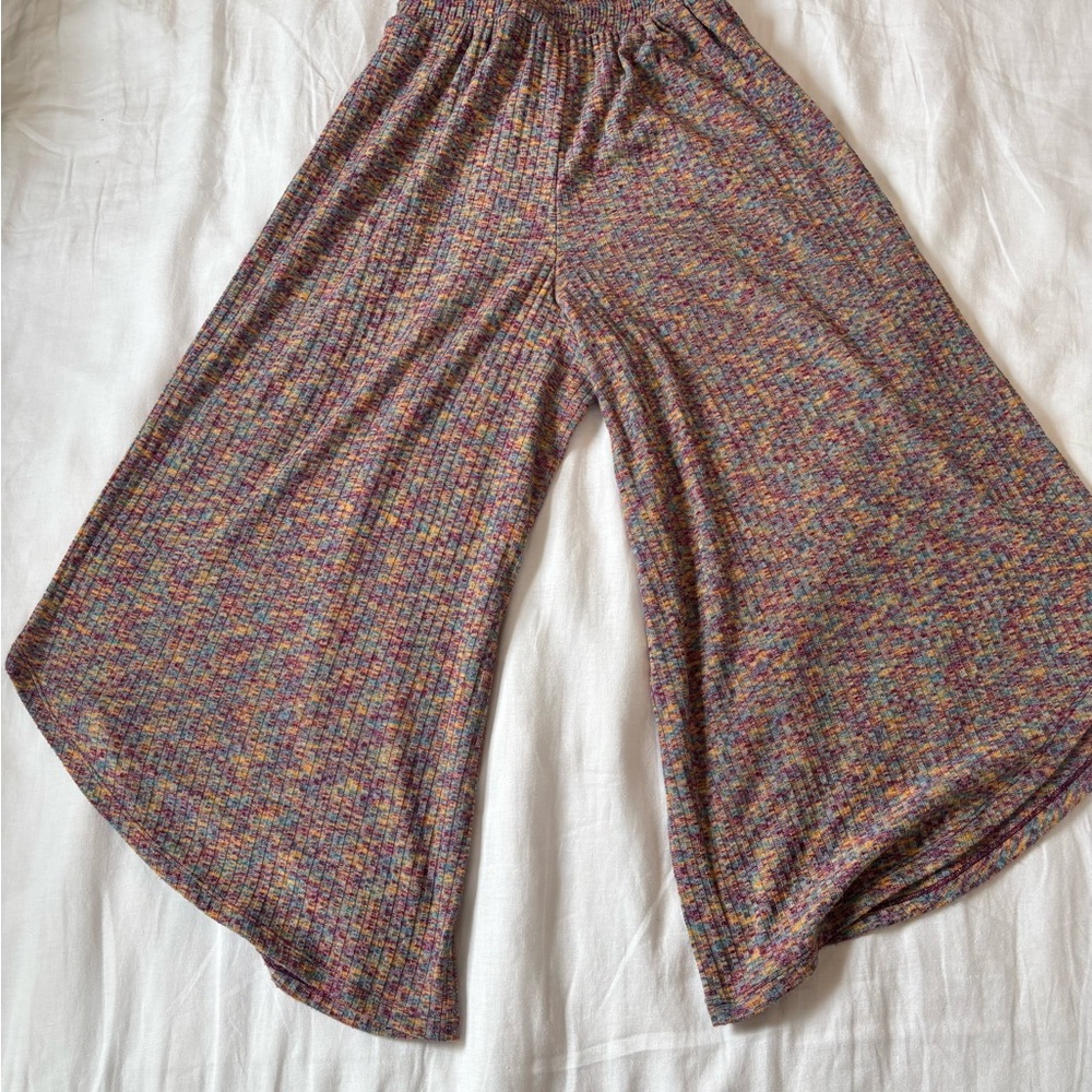 Daily Practice Anthropologie Multicolor Wide Leg Ribbed Flounce Pants XSP - Picture 5 of 9